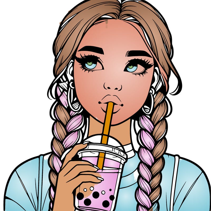 realistic girl with braided hair drinking boba