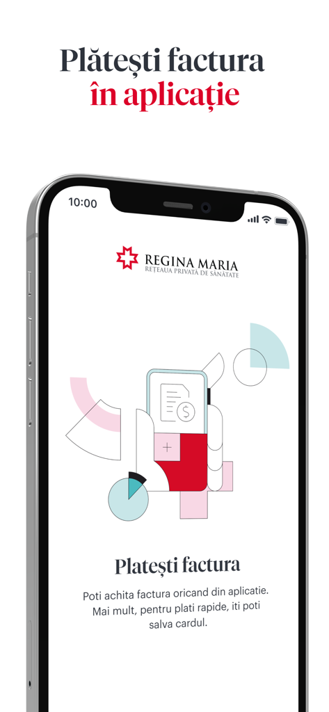 REGINA MARIA - Regina Maria mobile app interface for paying bills with Romanian text
