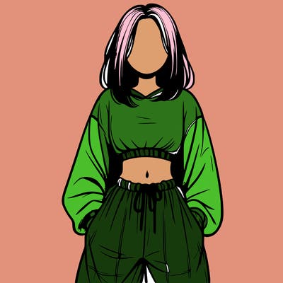 realistic girl faceless with baggy pants and a crop top