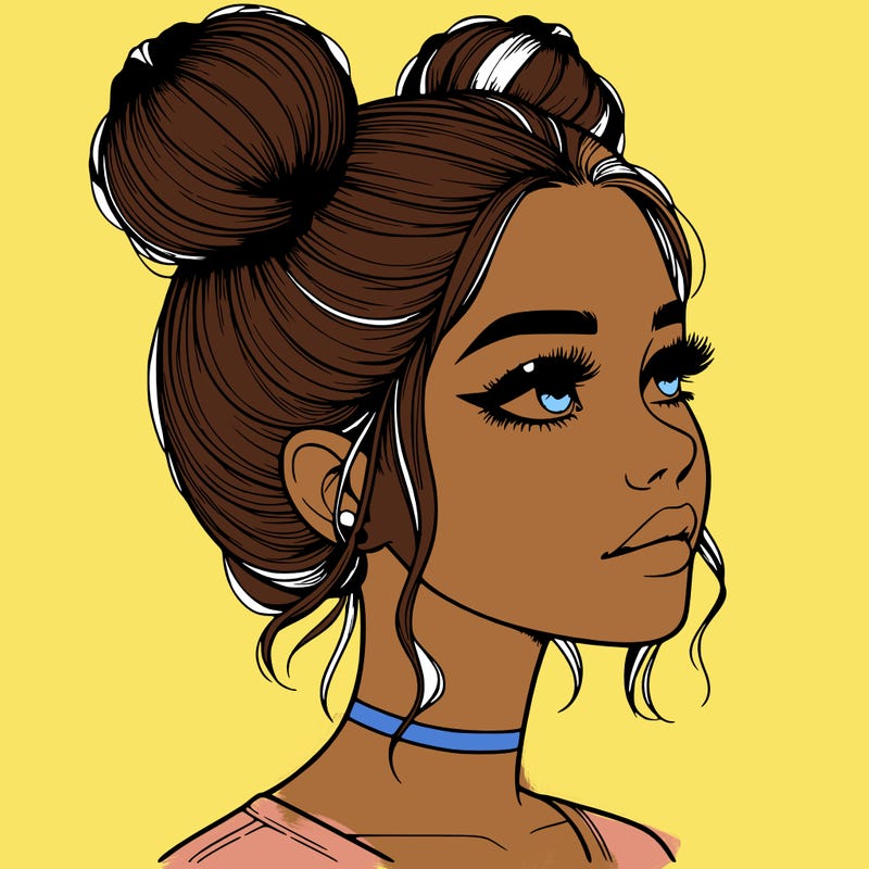 realistic girl with buns on the top of her head