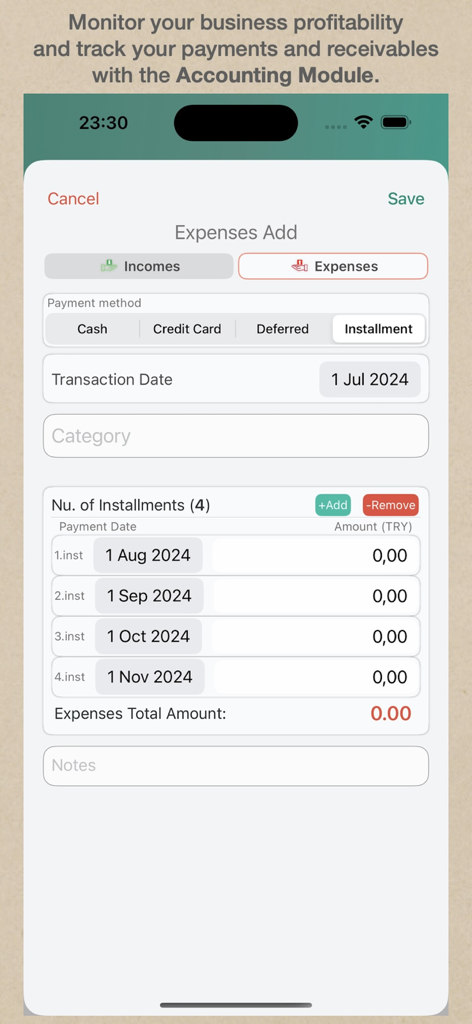 CowMaster- Herd Management App - CowMaster-Herdenmanagement-App mit dem Buchhaltungsmodul zur Verfolgung von Betriebsausgaben und Ratenzahlungen