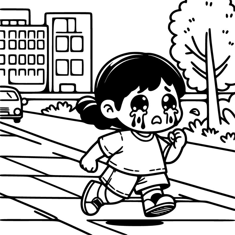 girl crying alone on the street running