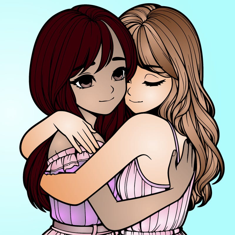 realistic girls hugging