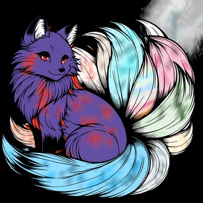 realistic detailed 9 tailed anime fox