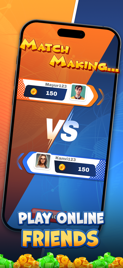 Carrom Royale - Pantalla de emparejamiento en Carrom Royale que muestra a dos jugadores listos para una partida 1v1 en línea.