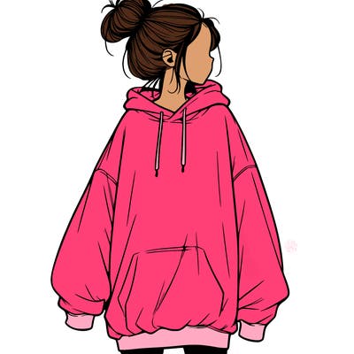 realistic girl with a oversized sweatshirt on and a bun