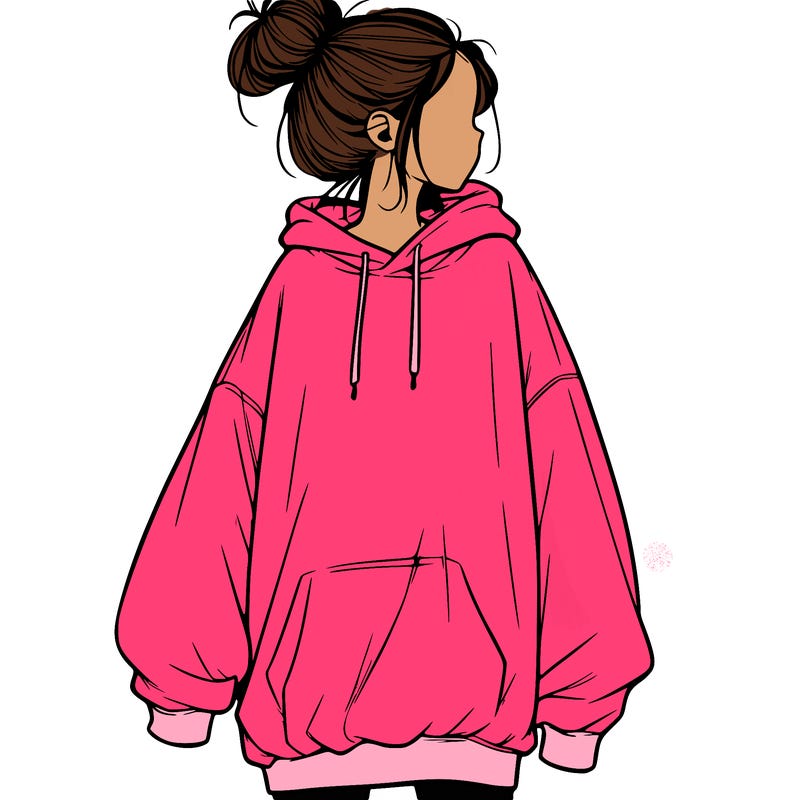realistic girl with a oversized sweatshirt on and a bun