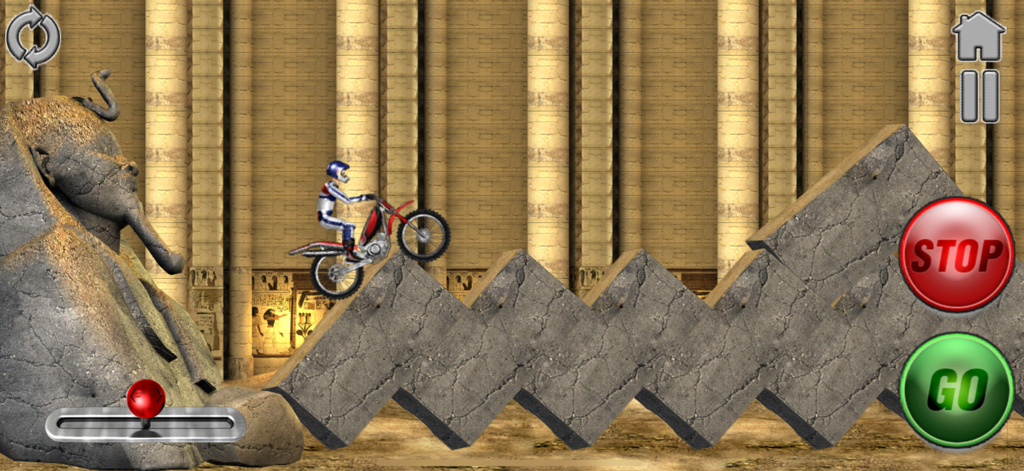 Trials bike rider on an obstacle course in an Egyptian pyramid environment