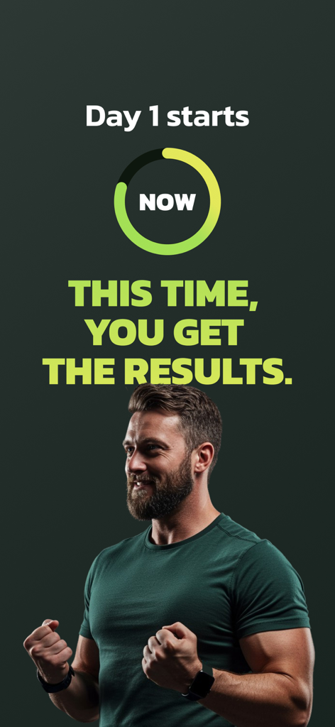 Muscle Charge - A fit middle-aged man motivated to start day one of his fitness journey on the Muscle Charge app