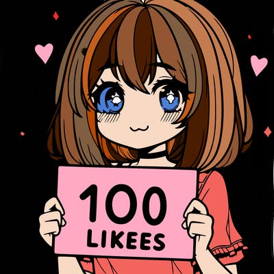 anima girl holding a 100 likes sign in her hand
