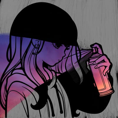 a realistic girl spray painting