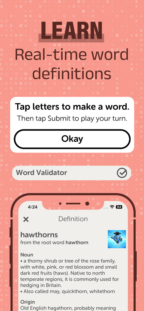 Letterpress – Word Game - Letterpress app showing real time word definitions and dictionary feature