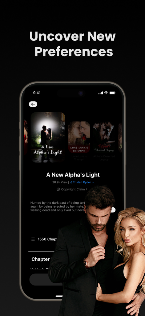 LooRead app screen displaying popular alpha and billionaire romance stories