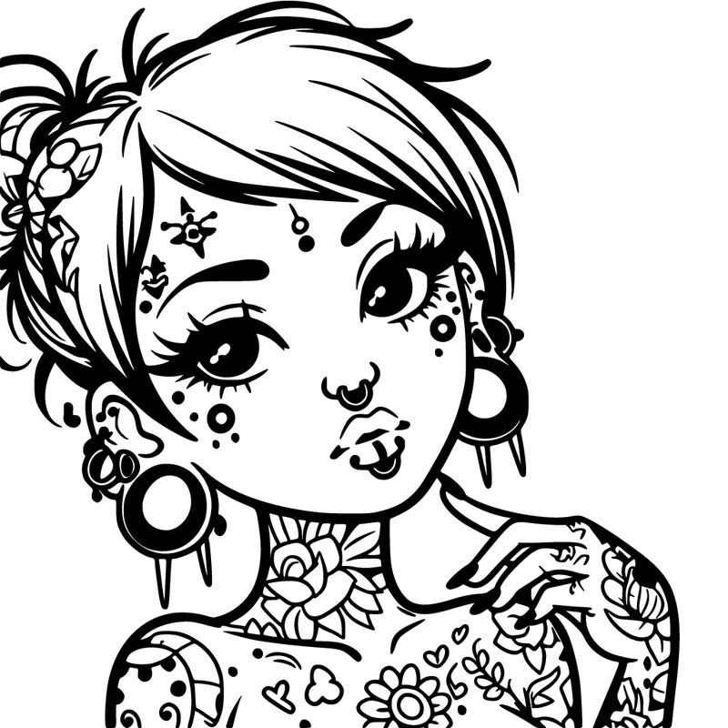 .tattooed girl with piercings