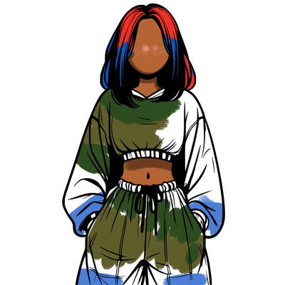 realistic girl faceless with baggy pants and a crop top