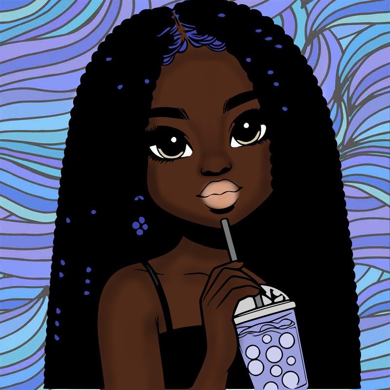 realistic girl holding a boba with braided hair