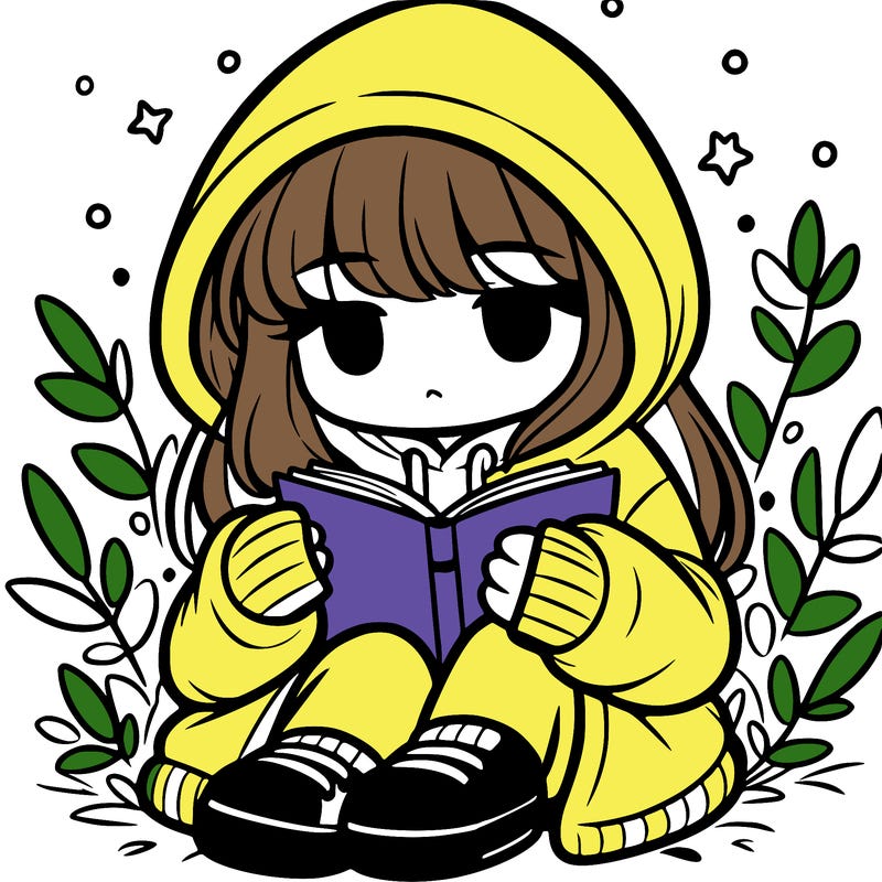 girl in oversized hoodie reading a book