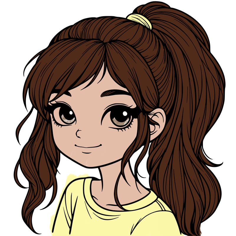 realistic girl with ponytail
