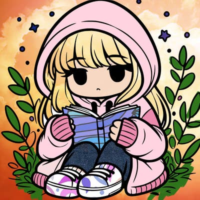 girl in oversized hoodie reading a book