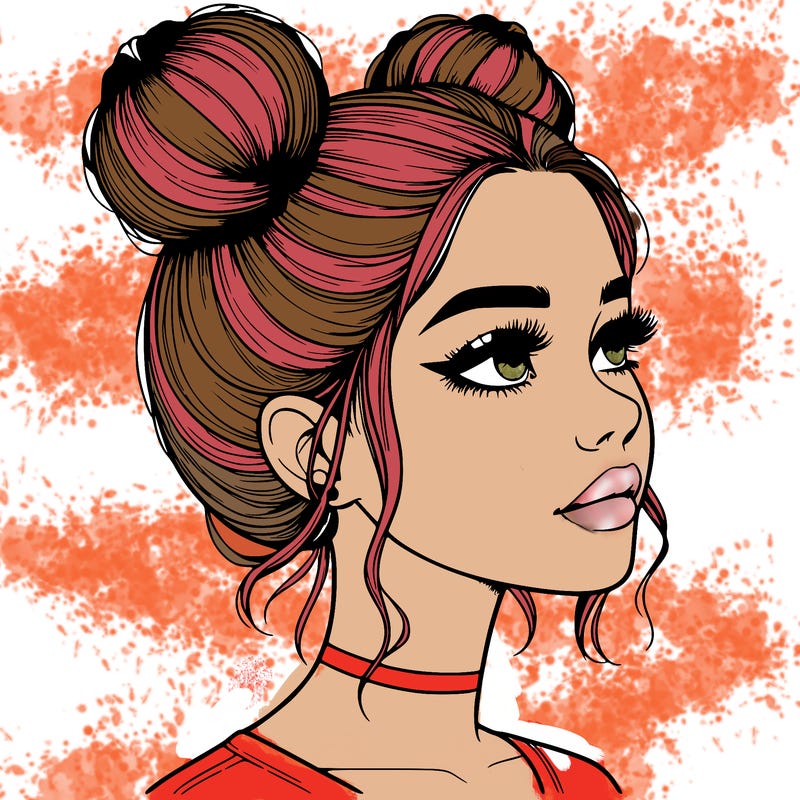 realistic girl with buns on the top of her head