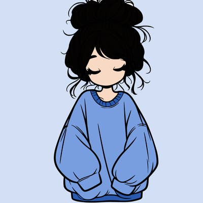 girl with baggy sweatshirt and messy bun