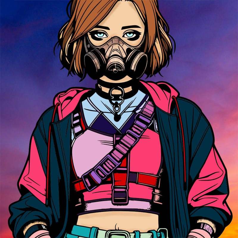realistic baddie girl with gass mask and crop top