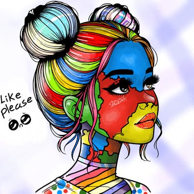 realistic girl with buns on the top of her head