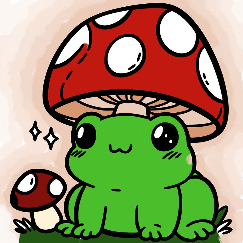 a cute frog with a mushroom hat