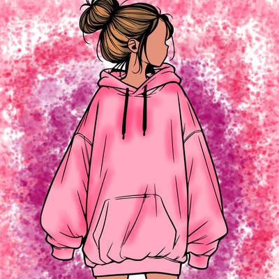 realistic girl with a oversized sweatshirt on and a bun