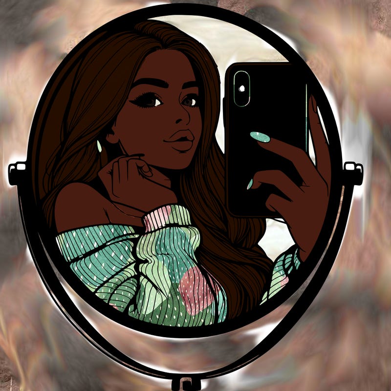 realistic girl taking mirror selfie beautiful