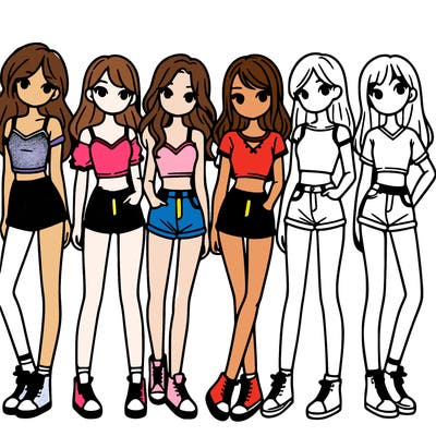 a group of girls wearing crop tops and shorts