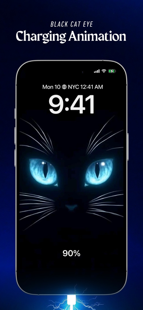 Charging Animation - Chimomo - Gato preto com olhos azuis brilhantes animação de carregamento no iPhone
