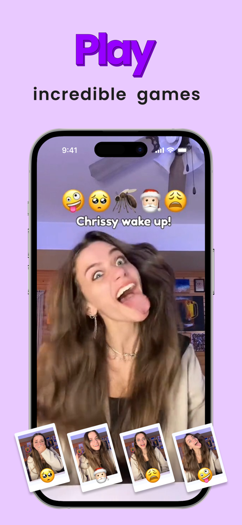 Funmoji: Funny face filters - Funmoji 앱으로 인기 있는 이모지 얼굴 챌린지에 참여하는 젊은 여성