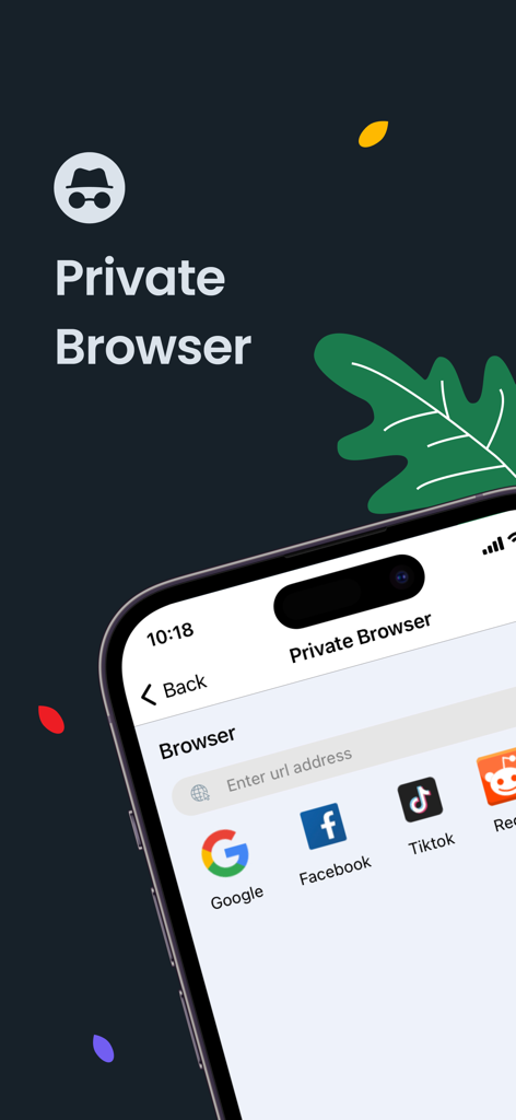 Dual App - WA Web Cloner - Oberfläche des privaten Browsers mit Verknüpfungen zu beliebten Websites im Dual App-Dienstprogramm.
