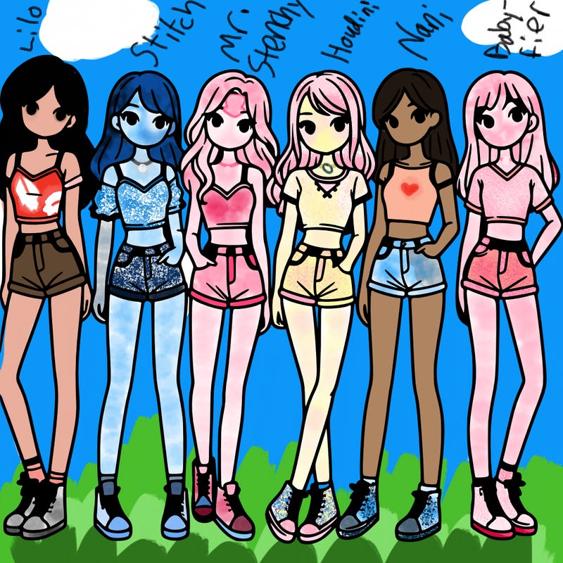 a group of girls wearing crop tops and shorts