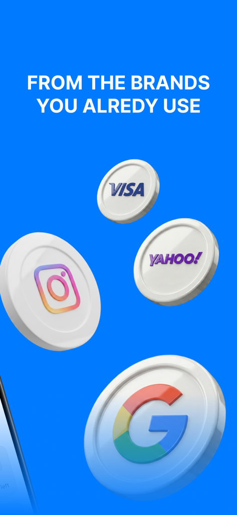Settlement coins featuring Google, Visa, Yahoo, and Instagram logos on a blue background