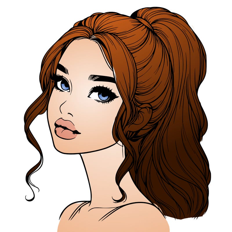 realistic girl with a ponytail on her hair and lips