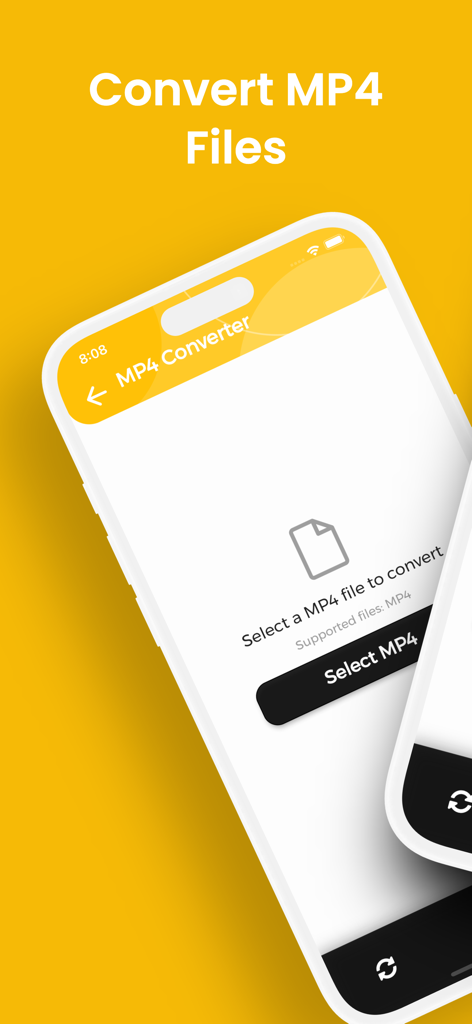 Interfaz de la aplicación móvil MP4 Converter mostrando un botón para seleccionar archivos MP4 para convertir en un iPhone