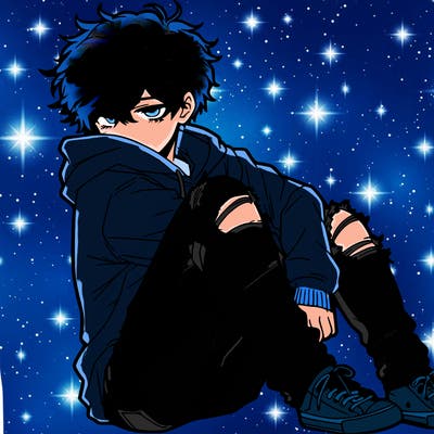 a male hoddie ripped jeans messy hair anime