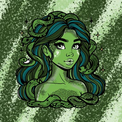 realistic girl with snakes as hair