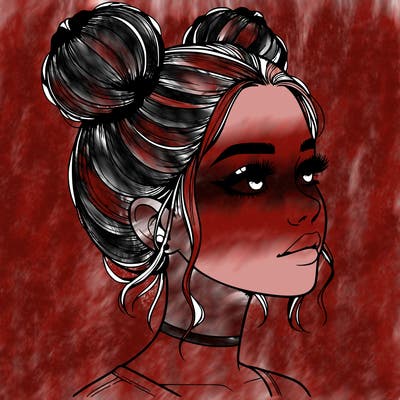 realistic girl with buns on the top of her head