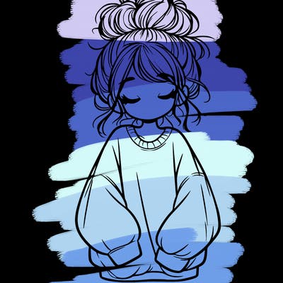 girl with baggy sweatshirt and messy bun