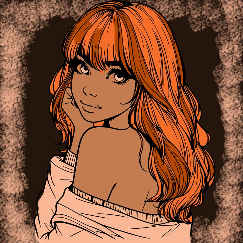 realistic girl with bangs looking over her shoulder