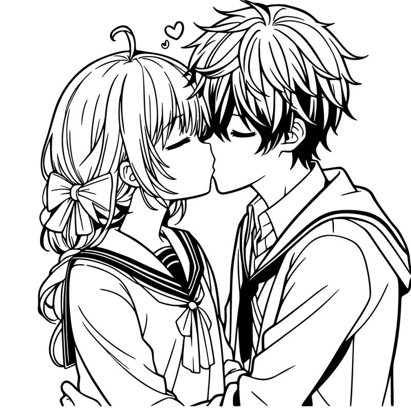 anime boy and girl kissing