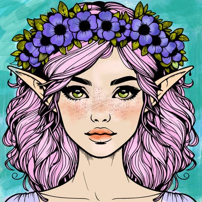 realistic female elf with flower crown