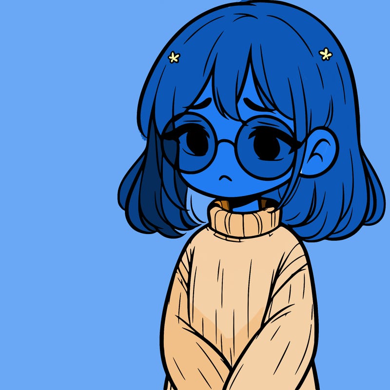 sad girl with glasses in a sweater
