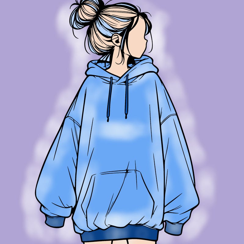 realistic girl with a oversized sweatshirt on and a bun