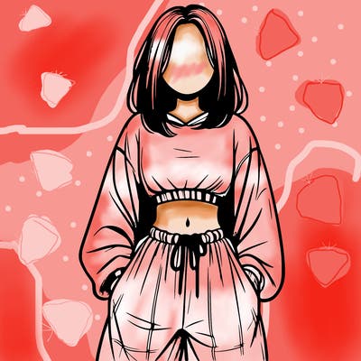 realistic girl faceless with baggy pants and a crop top