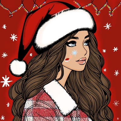 realistic girl in santa hat