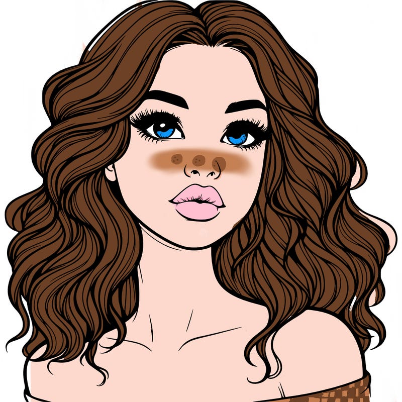 realistic girl with wavy hair and lips